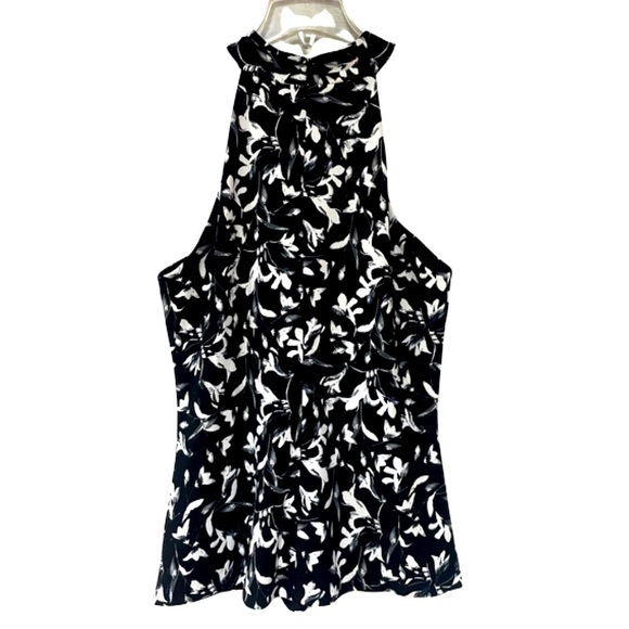 NWT White House Black Market Black White Floral Twist Neck Halter Top Sz L - Picture 2 of 7